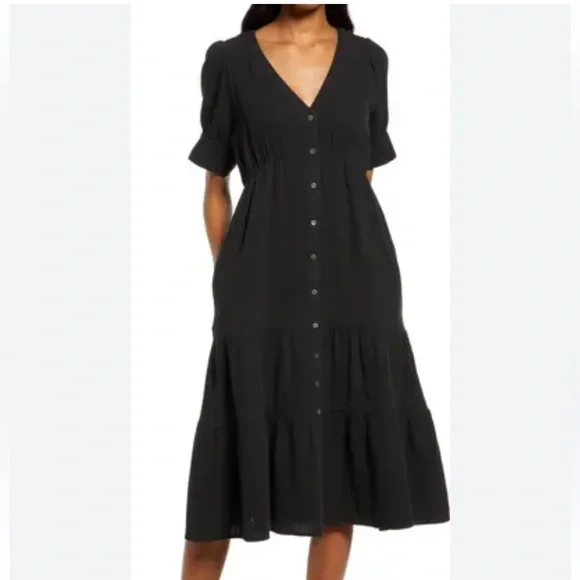 Madewell Lightspun Tiered Button Front Midi Dress - Picture 1 of 9